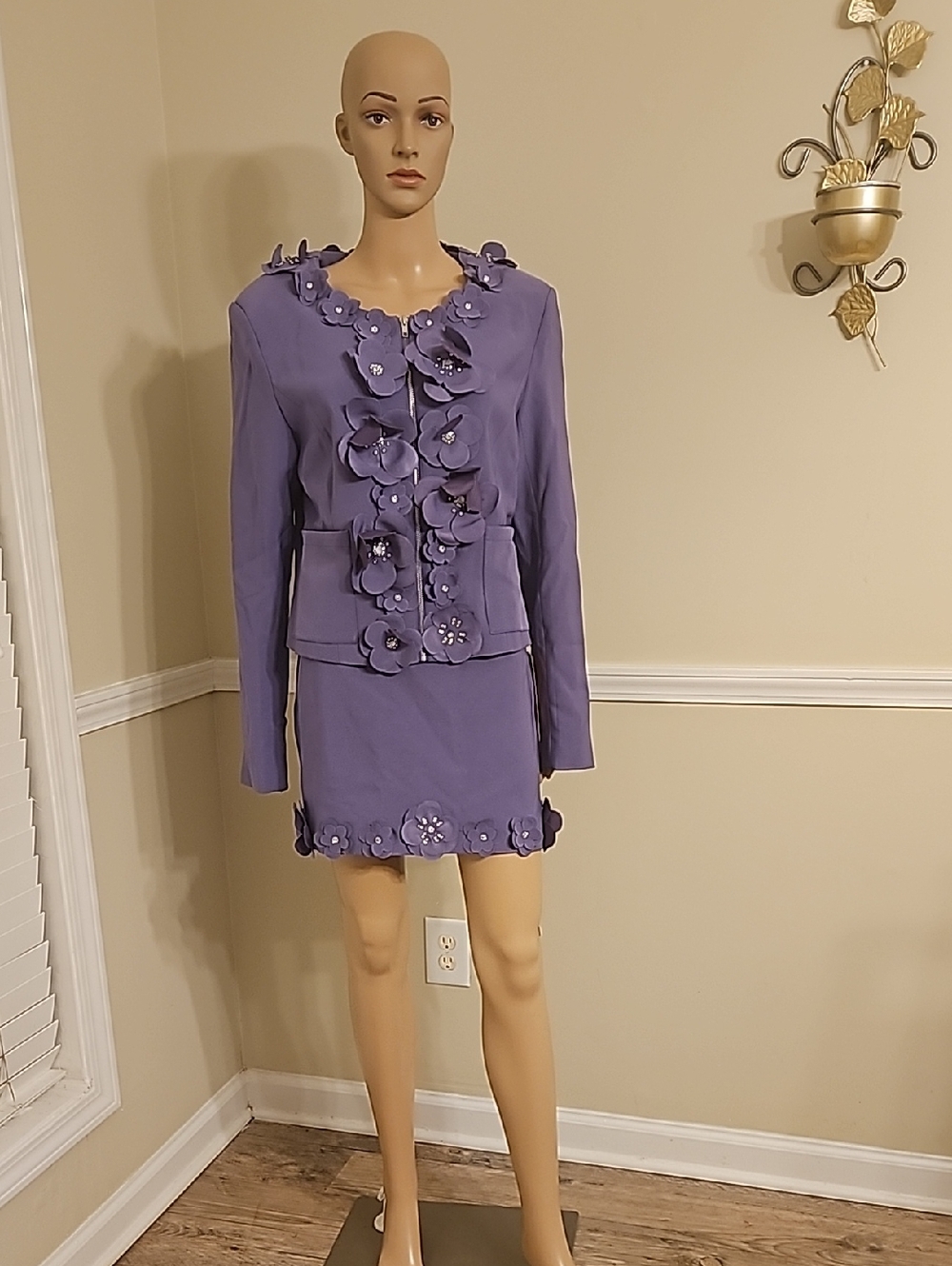 Fashion Nova Lavender Floral Appliqué Mini Skirt Set
